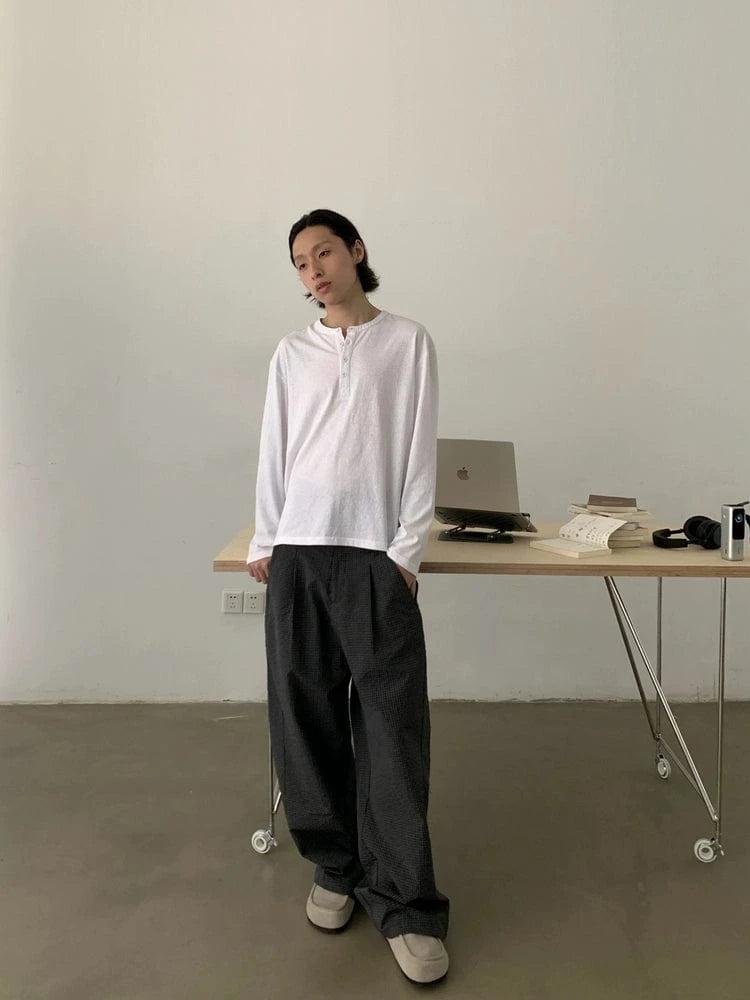 RT No. 19846 PLEATED BLACK GRID SCIMITAR PANTS Product Image