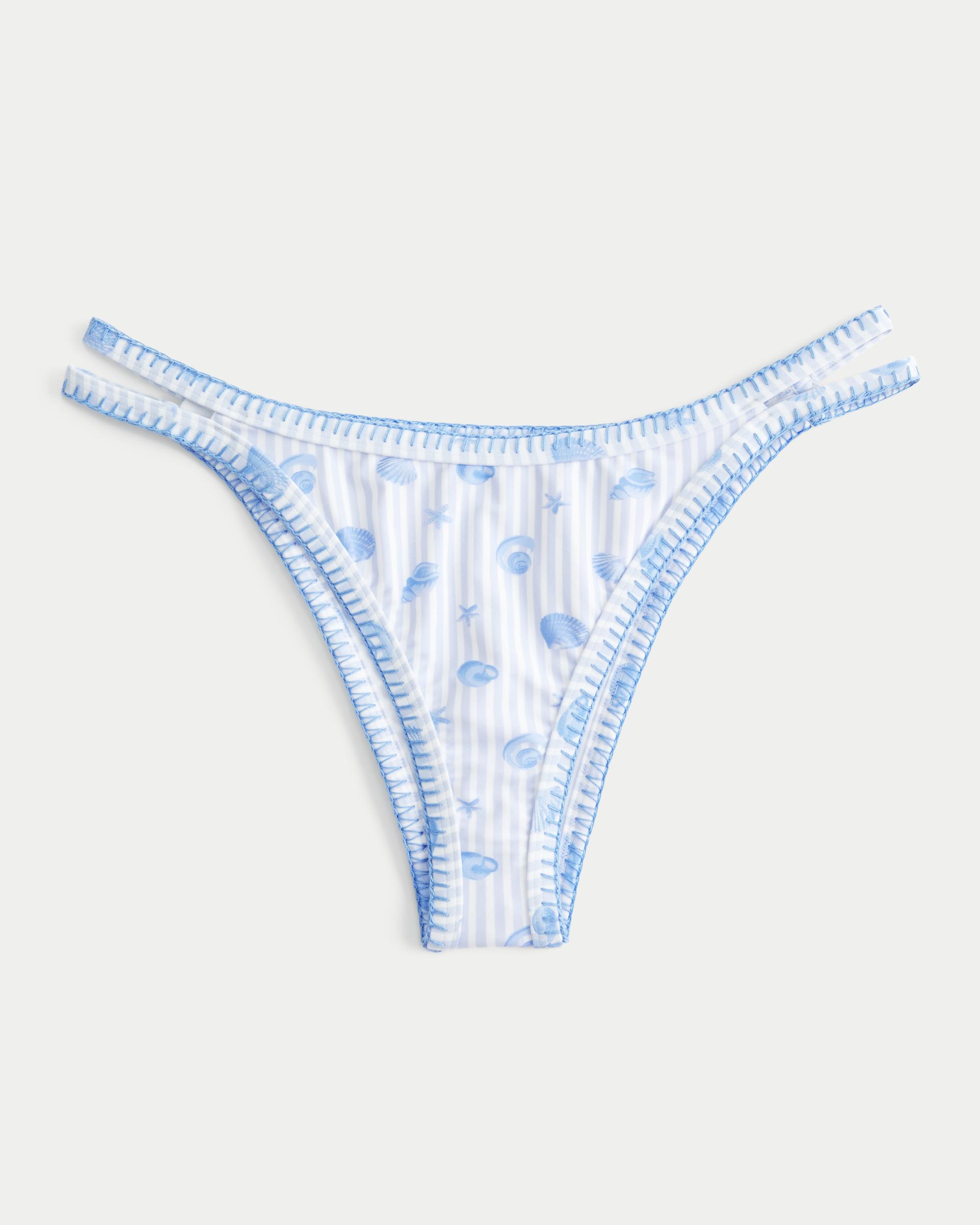 High-Leg Embroidered Stitch Strappy Cheekiest Bikini Bottom Product Image