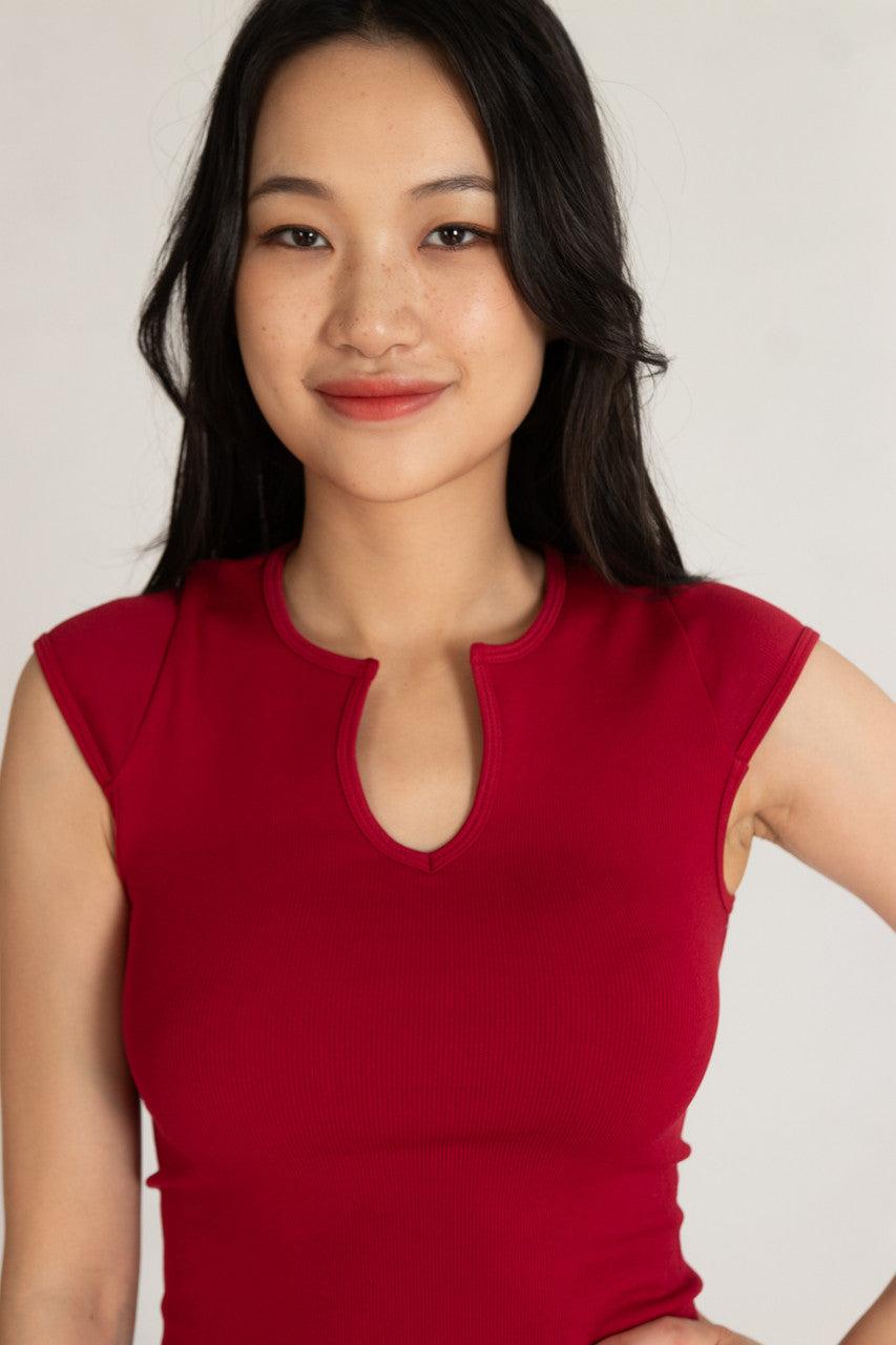 Notch Neck Ribbed Seamless Tee Product Image