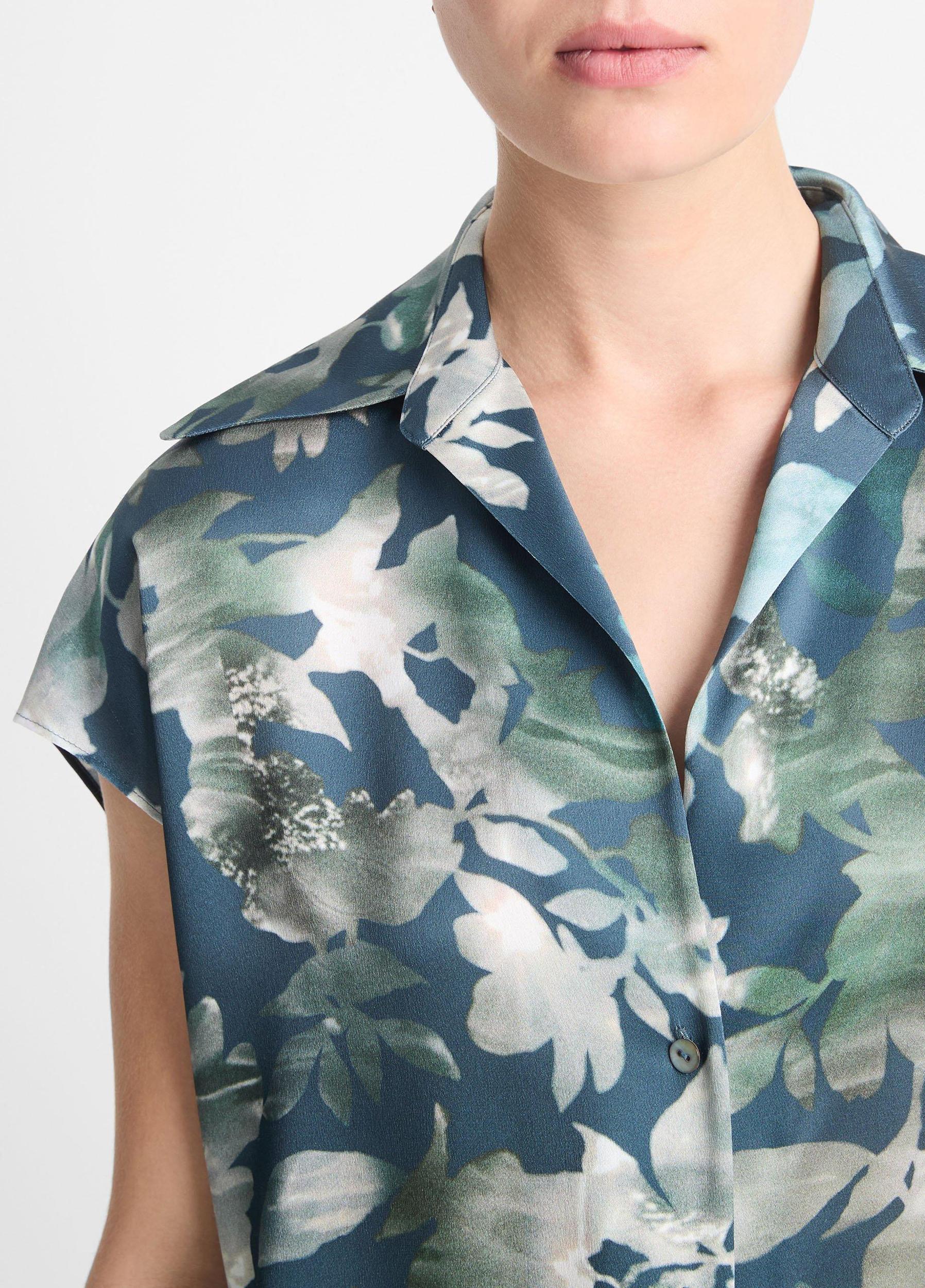 Shimmer Lake Silk Ruched-Back Cap-Sleeve Blouse Product Image