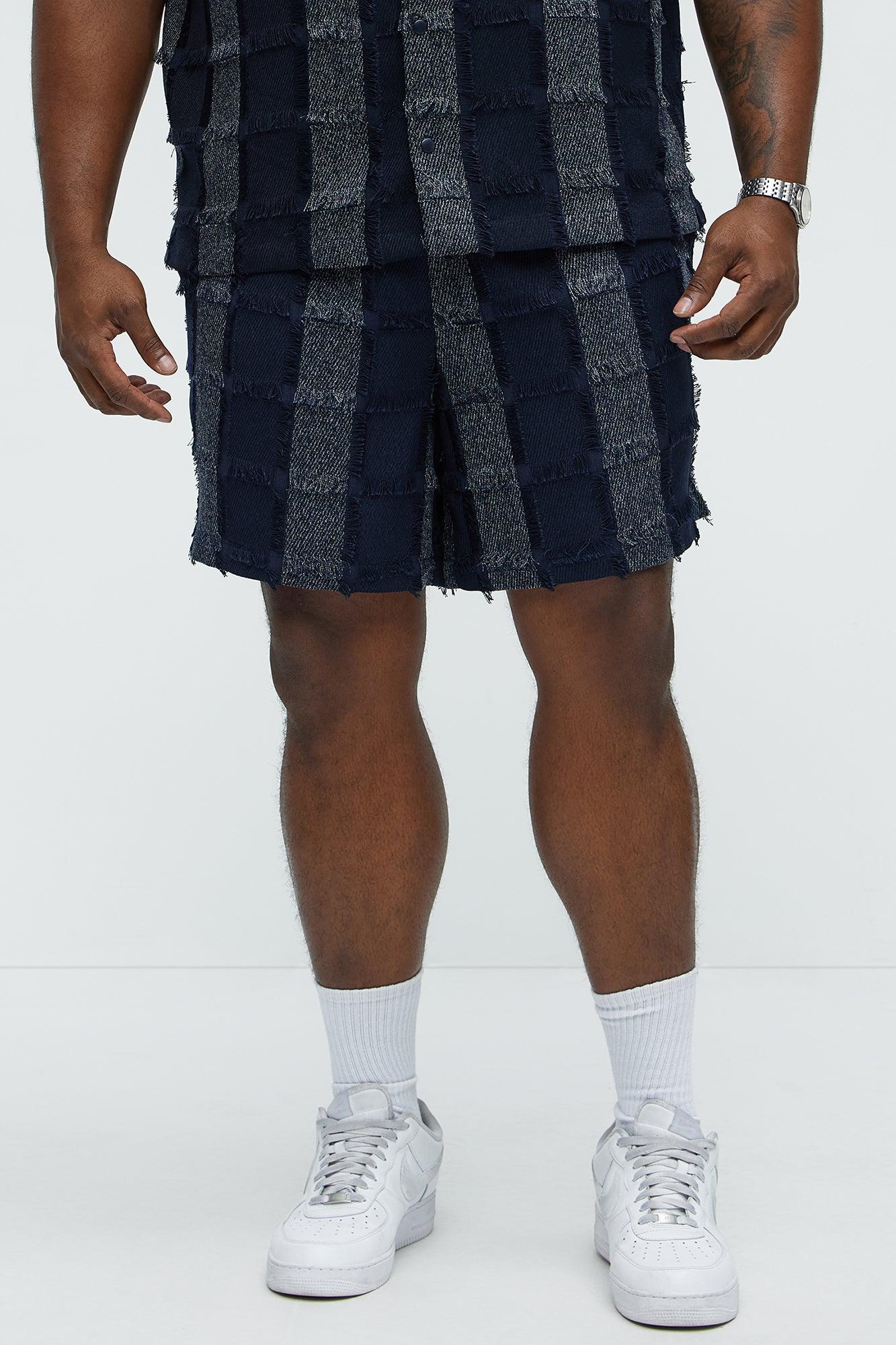 Fray Patchwork Like Shorts - Navy Product Image