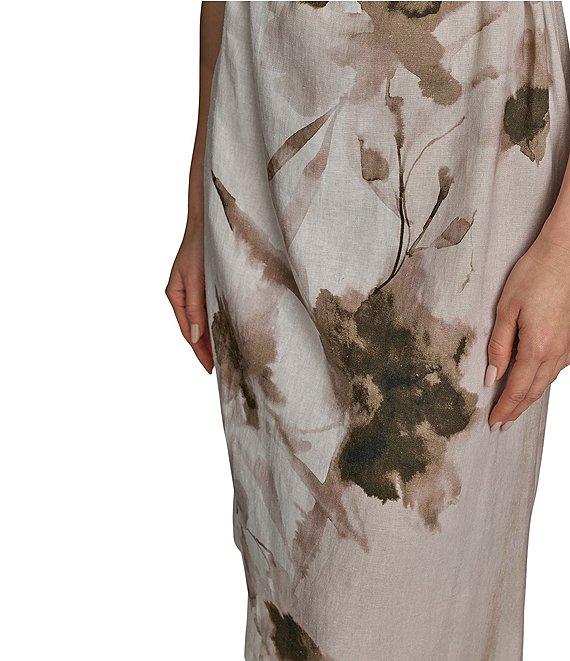 Donna Karan Sleeveless Cowl Neck Floral Print Belted Midi Dress Product Image