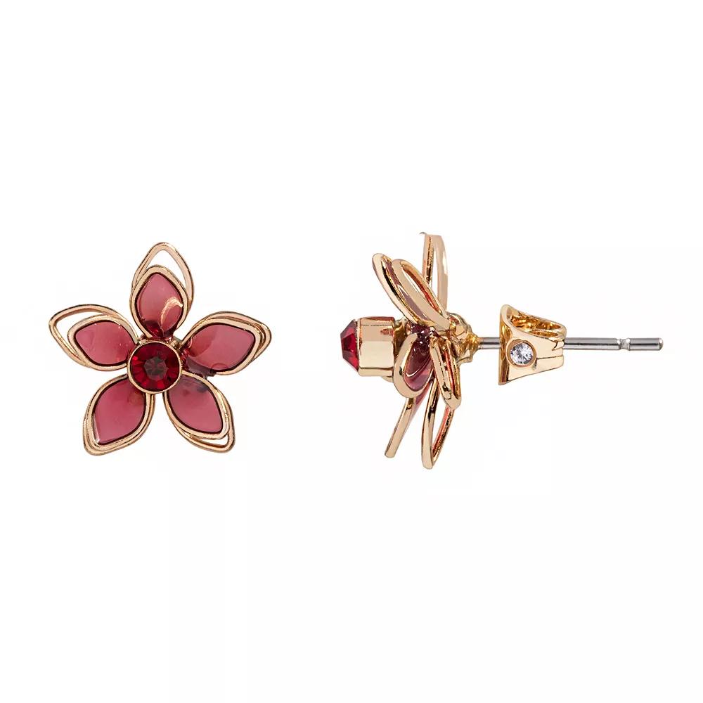 LC Lauren Conrad Gold Tone Dainty Floral Button Earrings, Women's, Red Product Image