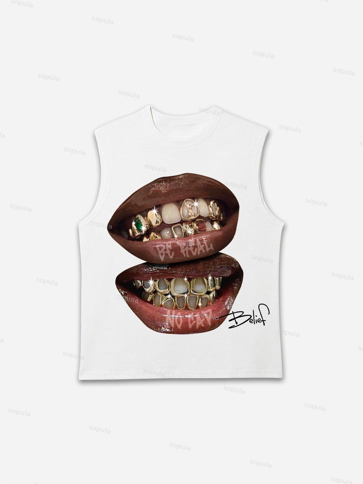 Sopula Men's Gemstone Lip Graphic Sleeveless Shirt Tank Tops Product Image