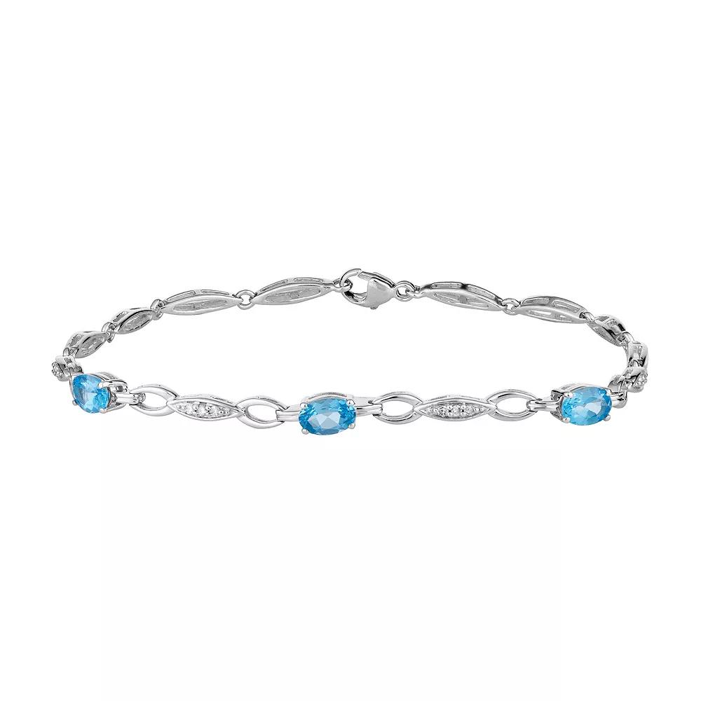 10k White Gold Swiss Blue Topaz & 1/10 Carat T.W. Diamond Bracelet, Women's, Size: 7.5", 10k Whgold Product Image