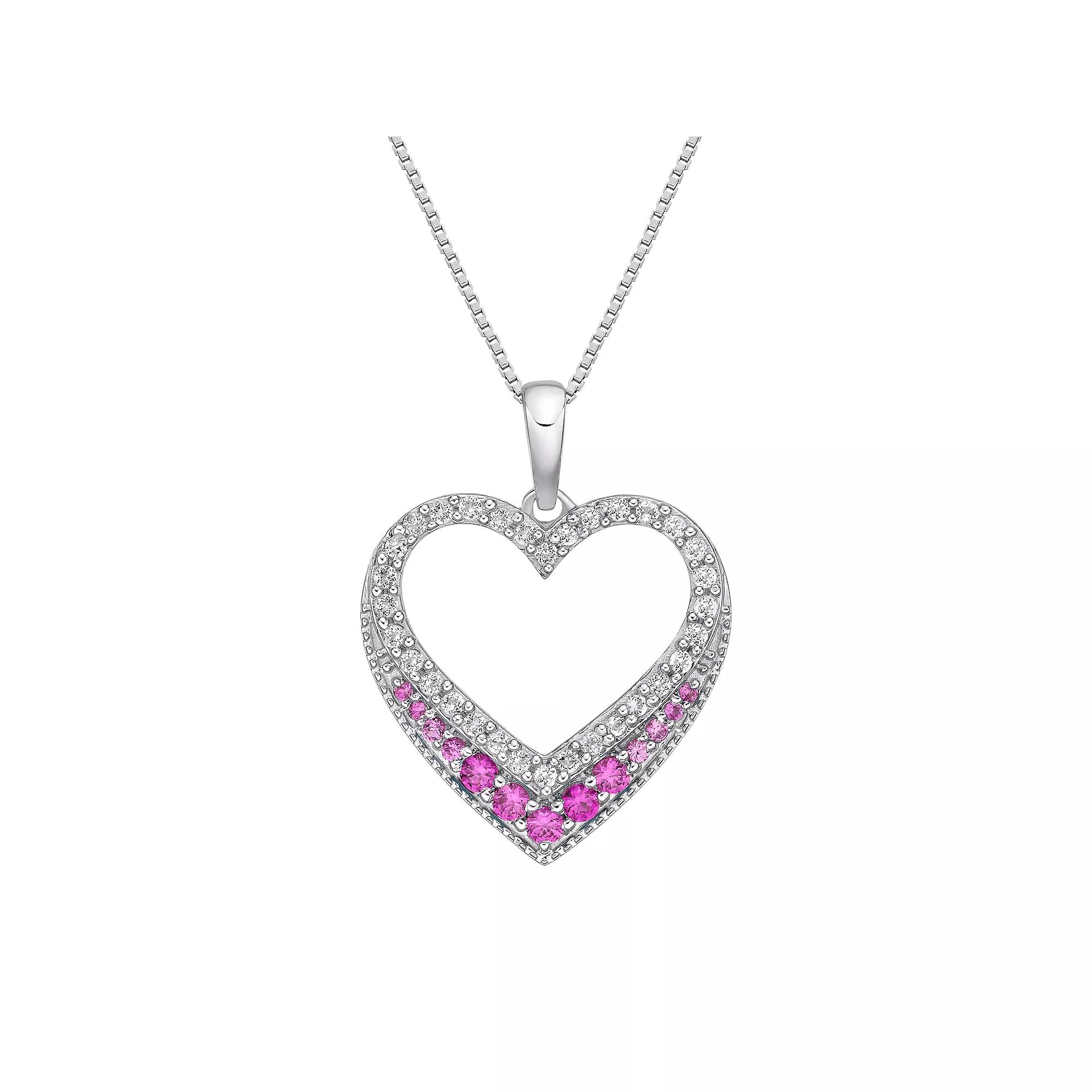 Gemminded Sterling Silver Lab-Created Pink & White Sapphire Open Heart Pendant Necklace, Women's, Size: 18" Product Image