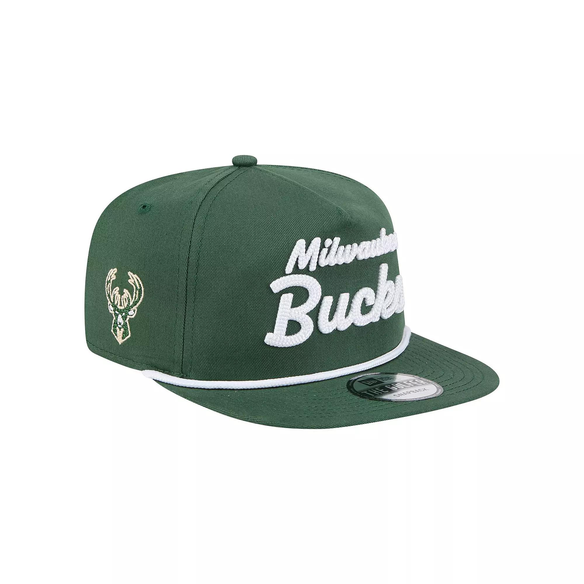 Men's New Era Hunter Green Milwaukee Bucks Team Text Golfer Snapback Hat Product Image