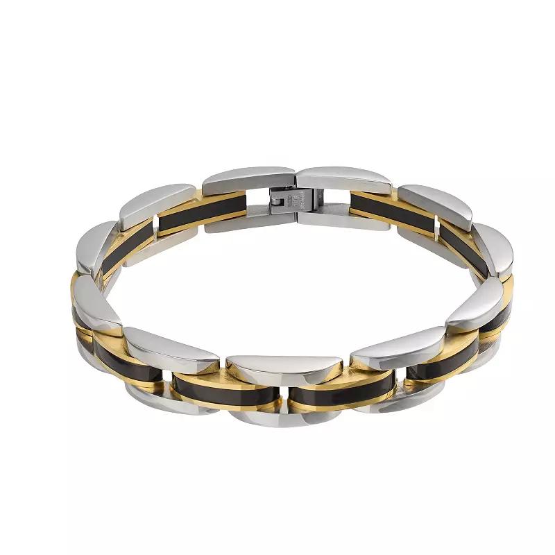 Kristen Kesho Stainless Steel Black and Gold Plated Link Bracelet, Men's, Size: 8.5" Product Image