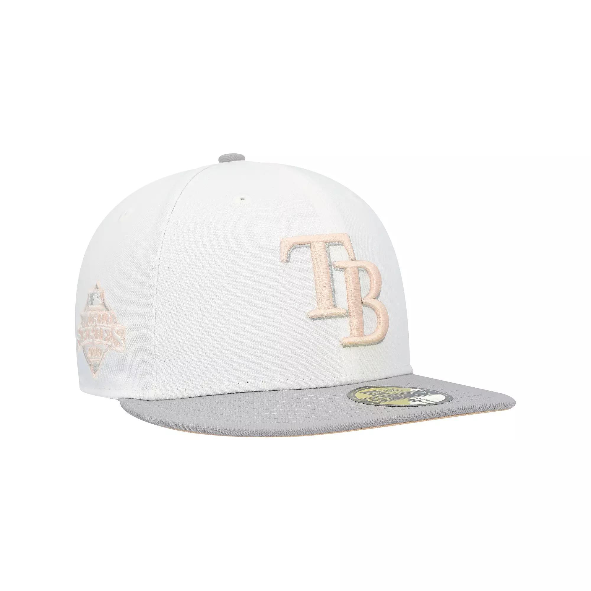 Men's New Era White/Gray Tampa Bay Rays 2008 World Series Side Patch Undervisor 59FIFTY Fitted Hat, Size: 7 5/8 Product Image
