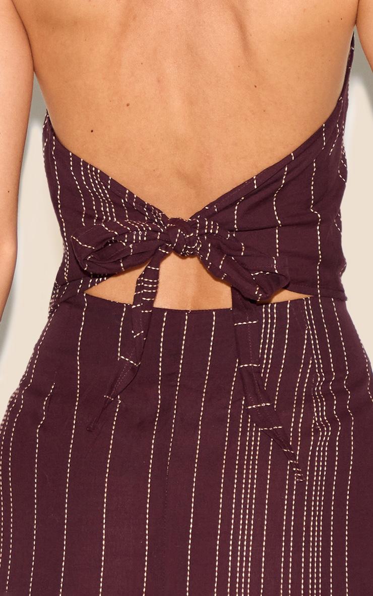  Dark Brown Embroidered Stripe Halterneck Top Product Image