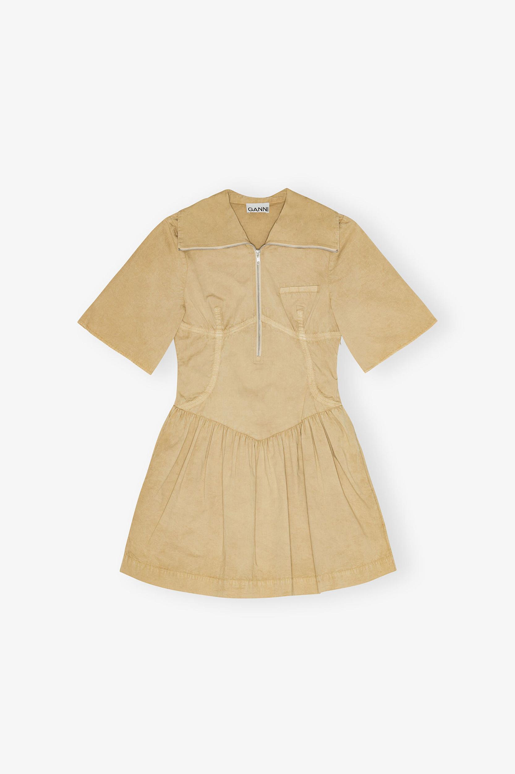 Beige Washed Stretch Cotton Mini Dress Product Image