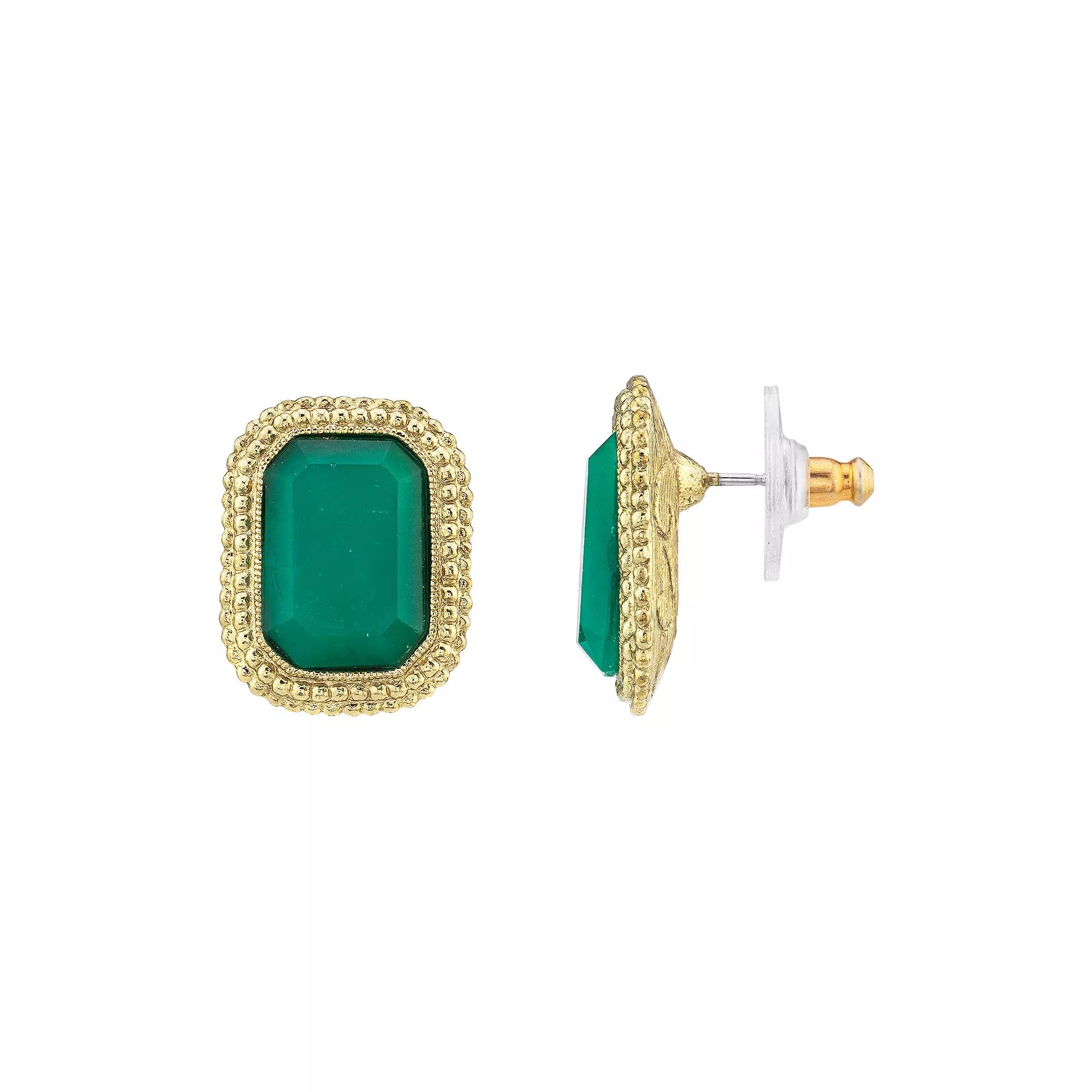 1928 Gold Tone Green Simulated Crystal Stud Earrings, Women's Product Image