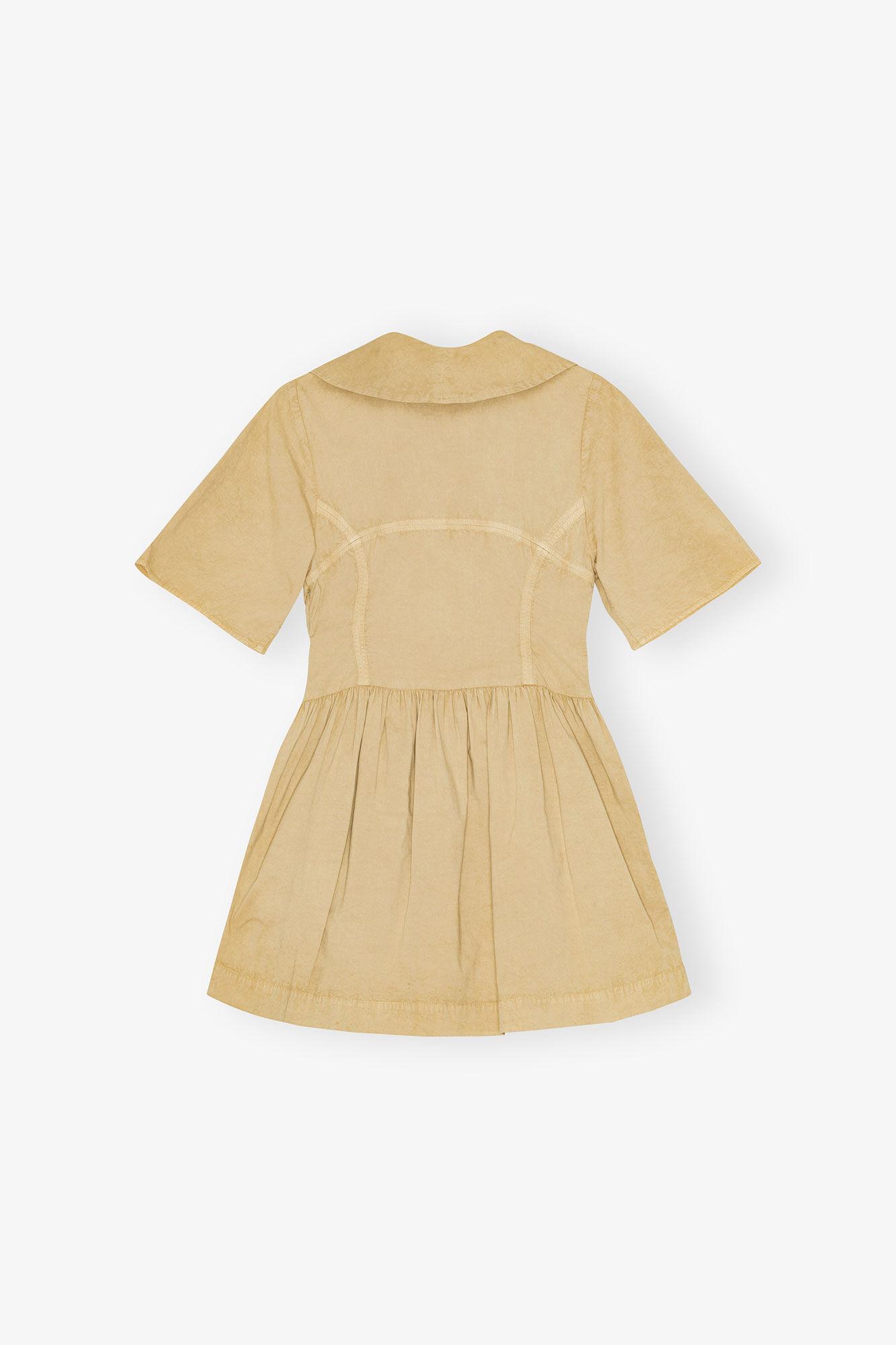 Beige Washed Stretch Cotton Mini Dress Product Image