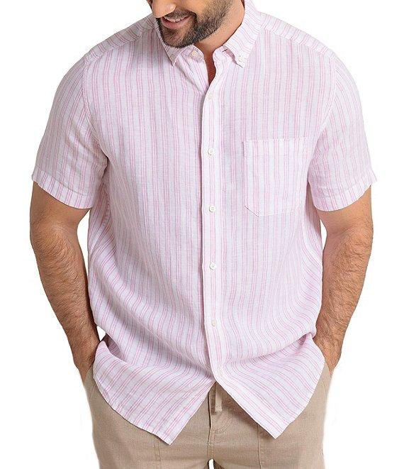 Southern Tide Crepe Myrtle Stripe Linen Short Sleeve Woven Shirt Product Image