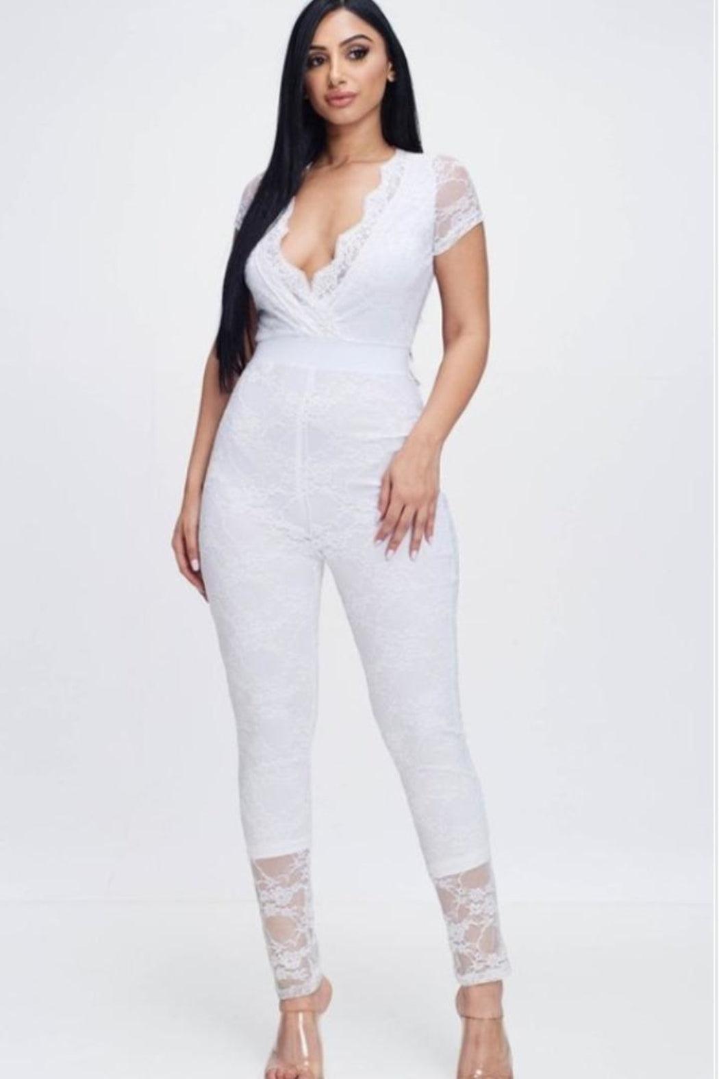White Lace Jumpsuit Product Image