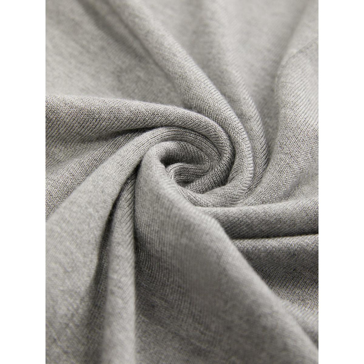 Plus Size Supersoft Essentials Plain Patchwork Split Side Pullover LightGray Women Casual Loose Long Sleeve V-neck Everyday Pullovers BloomChic 18-20/2X Product Image