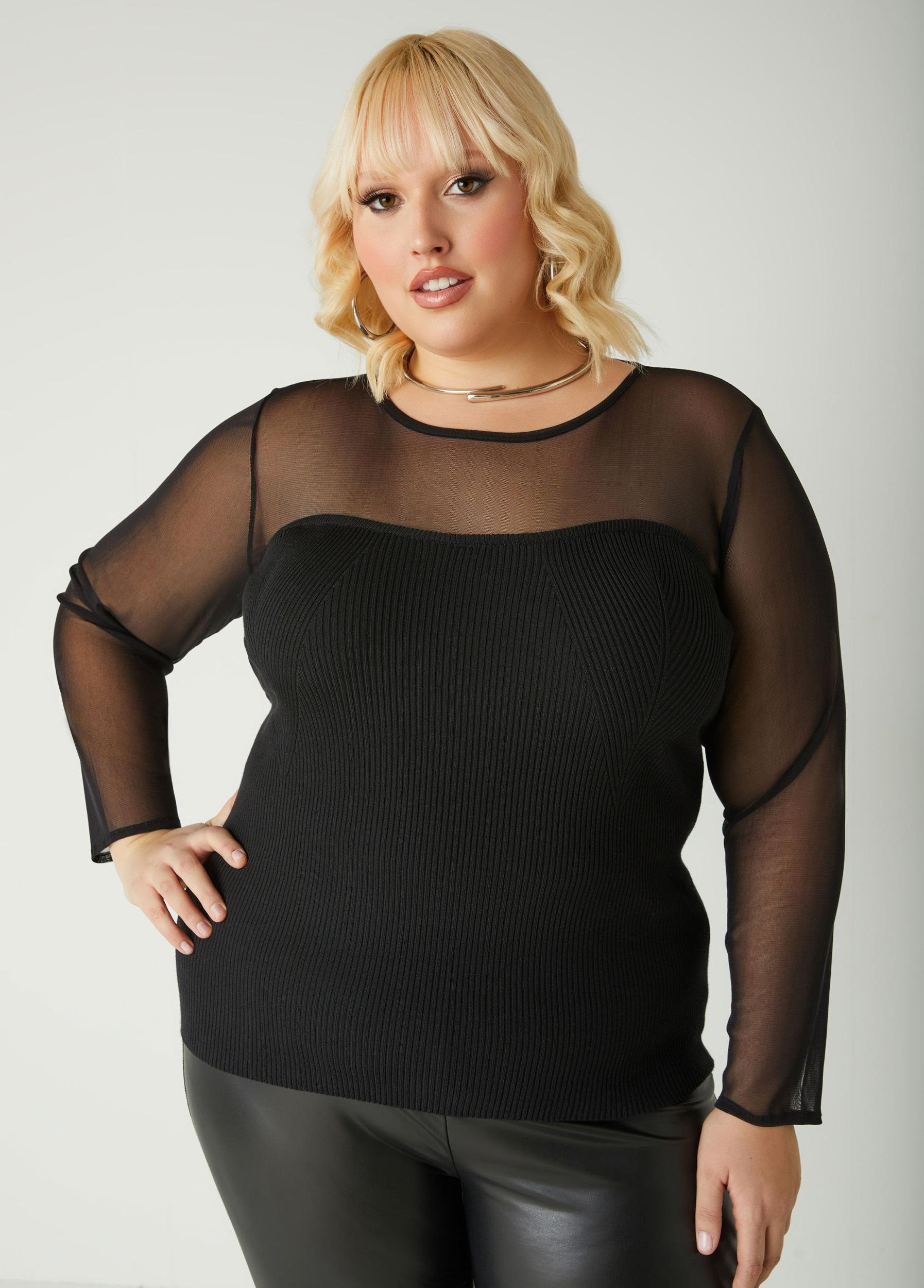 Mesh Paneled Ribbed Top Product Image