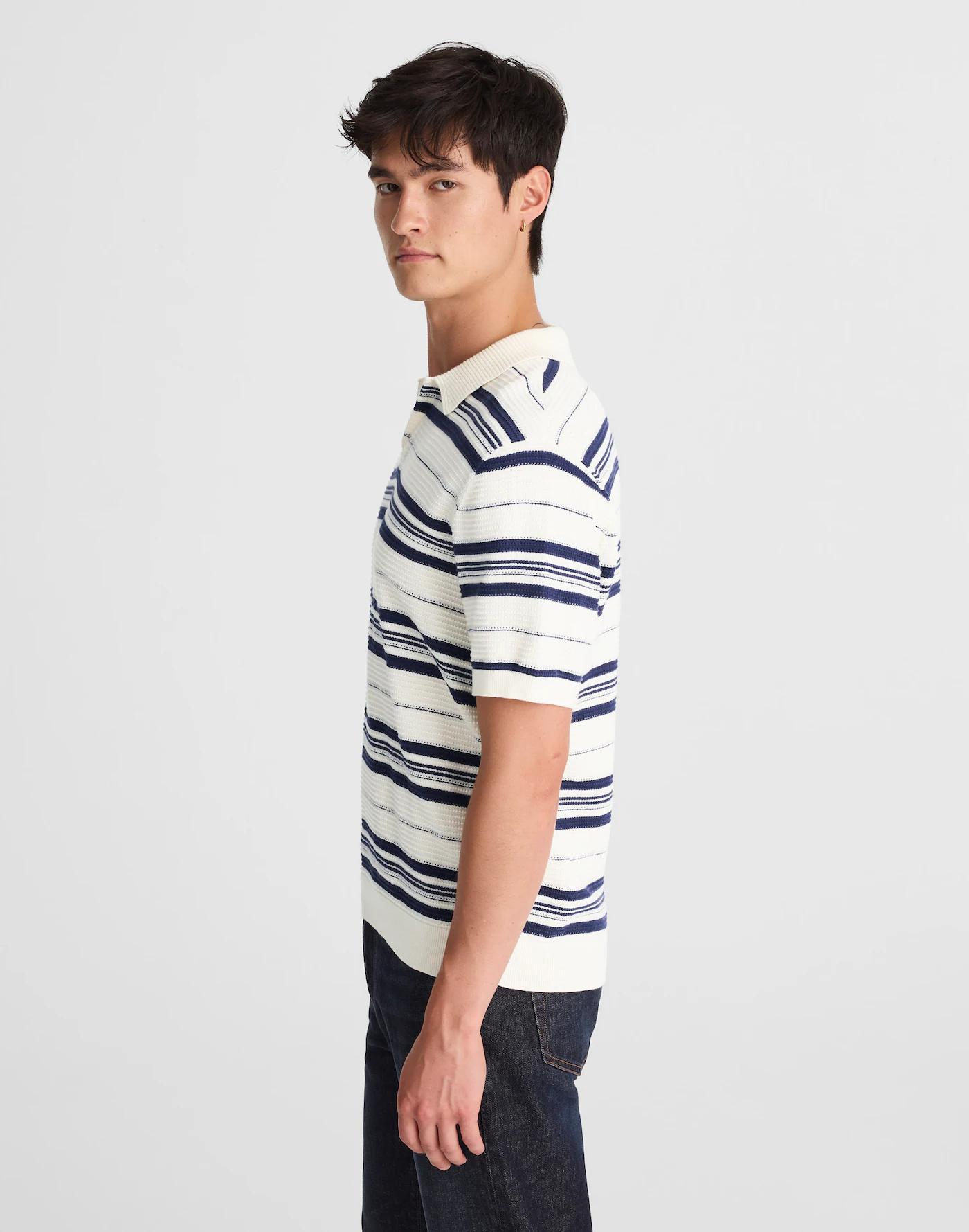 Striped Johnny-Collar Sweater Polo Product Image