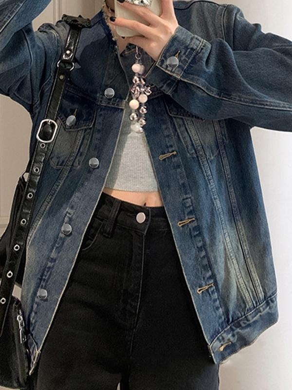 Hip Pop Distressed Denim Jacket Product Image