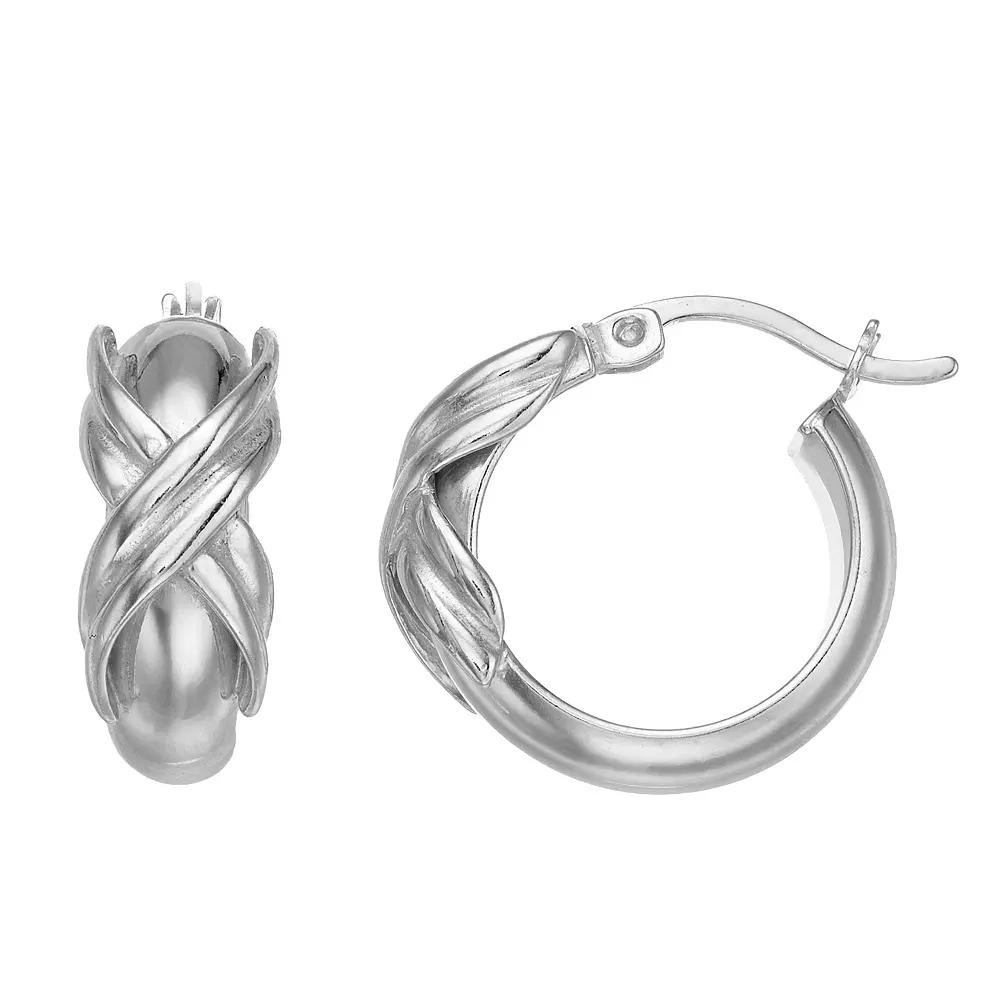 Sterling Silver Polished "X" Hoop Earrings, Women's Product Image