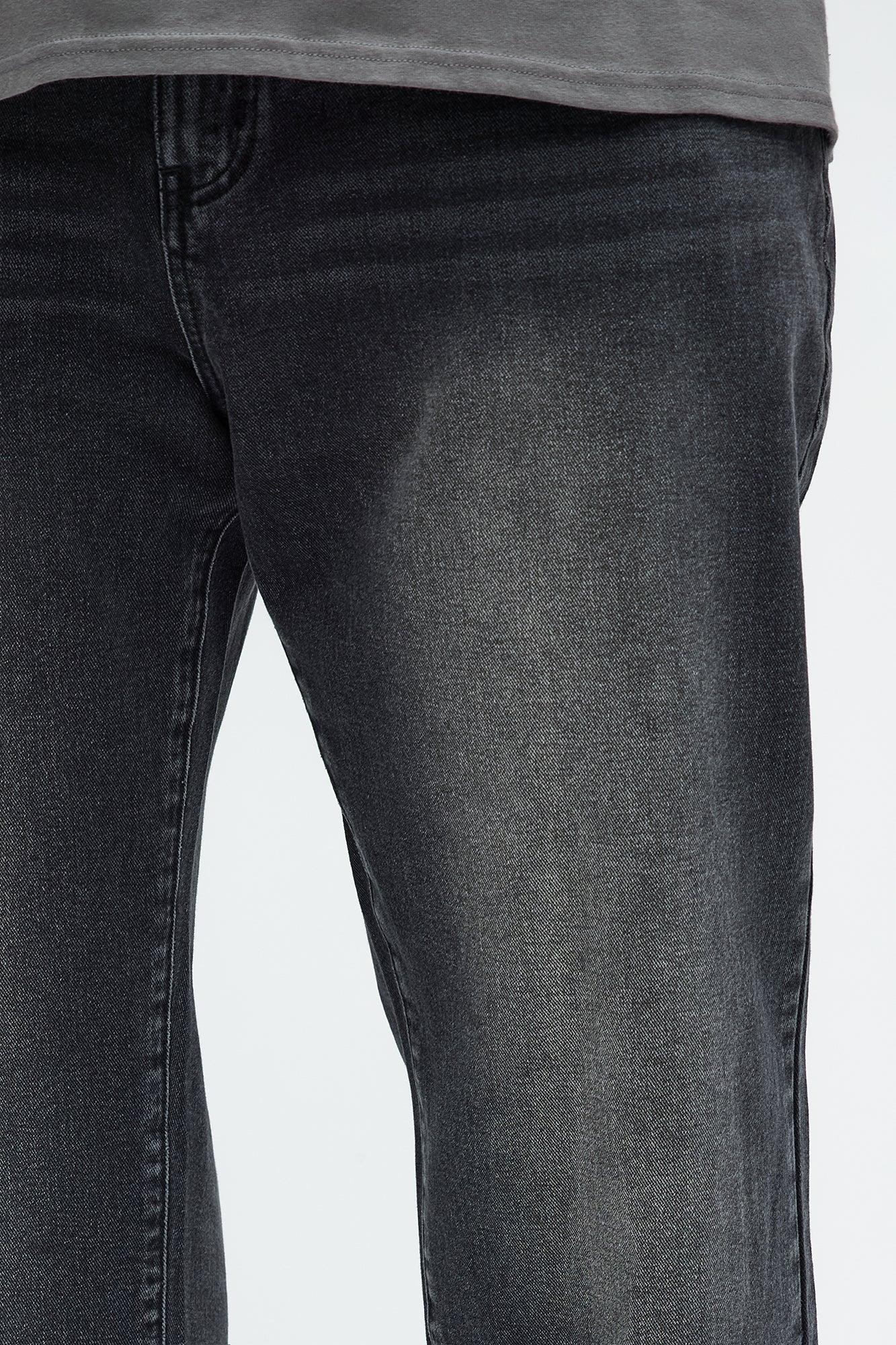 Drawstring Belt Straight Jeans - Black Wash Product Image