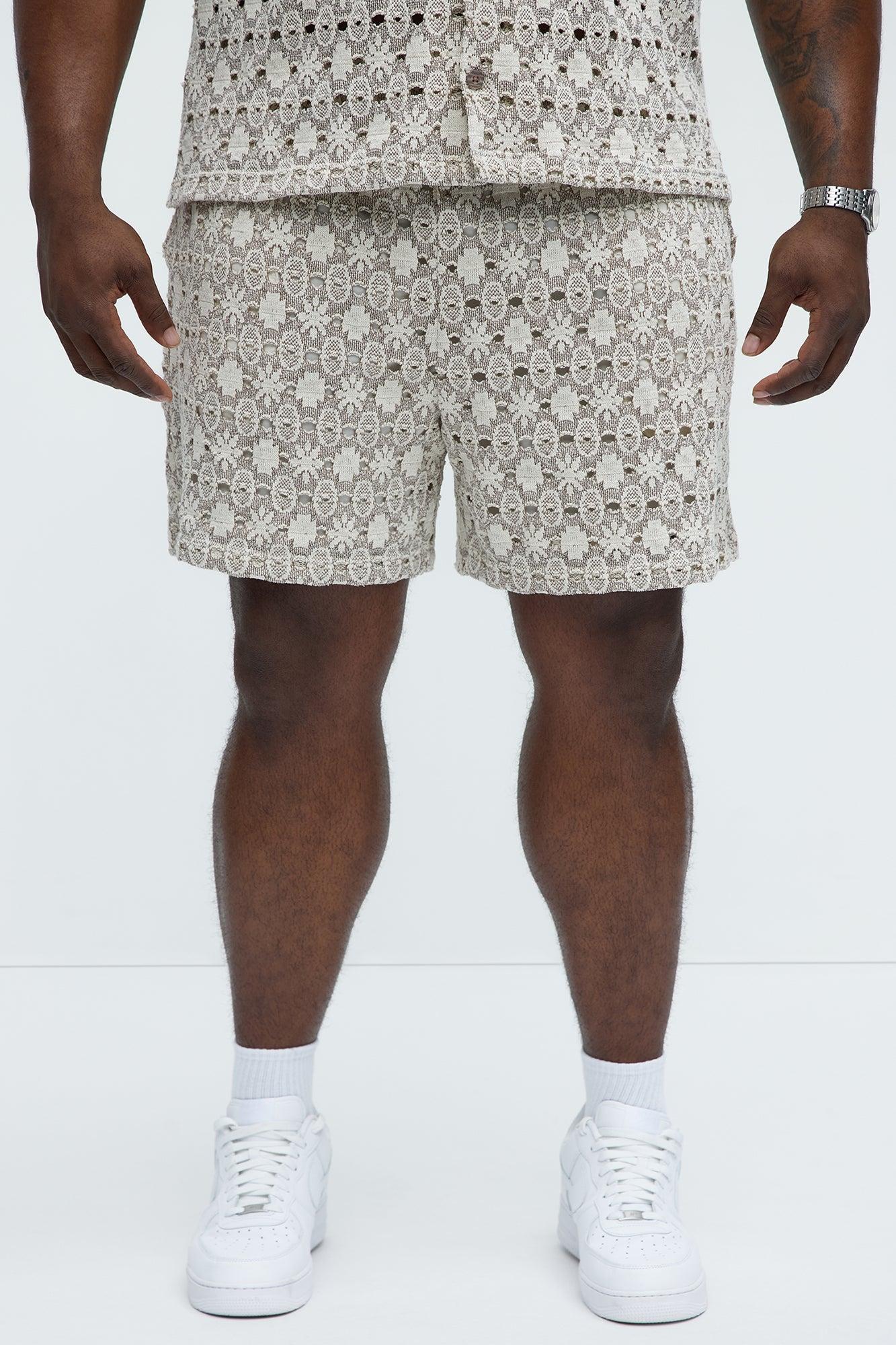 Patterned Open Knit Shorts - Cream/combo Product Image