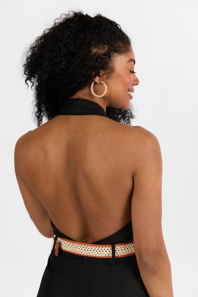 Five Star Black Collared Romper With Belt Detail FINAL SALE Product Image