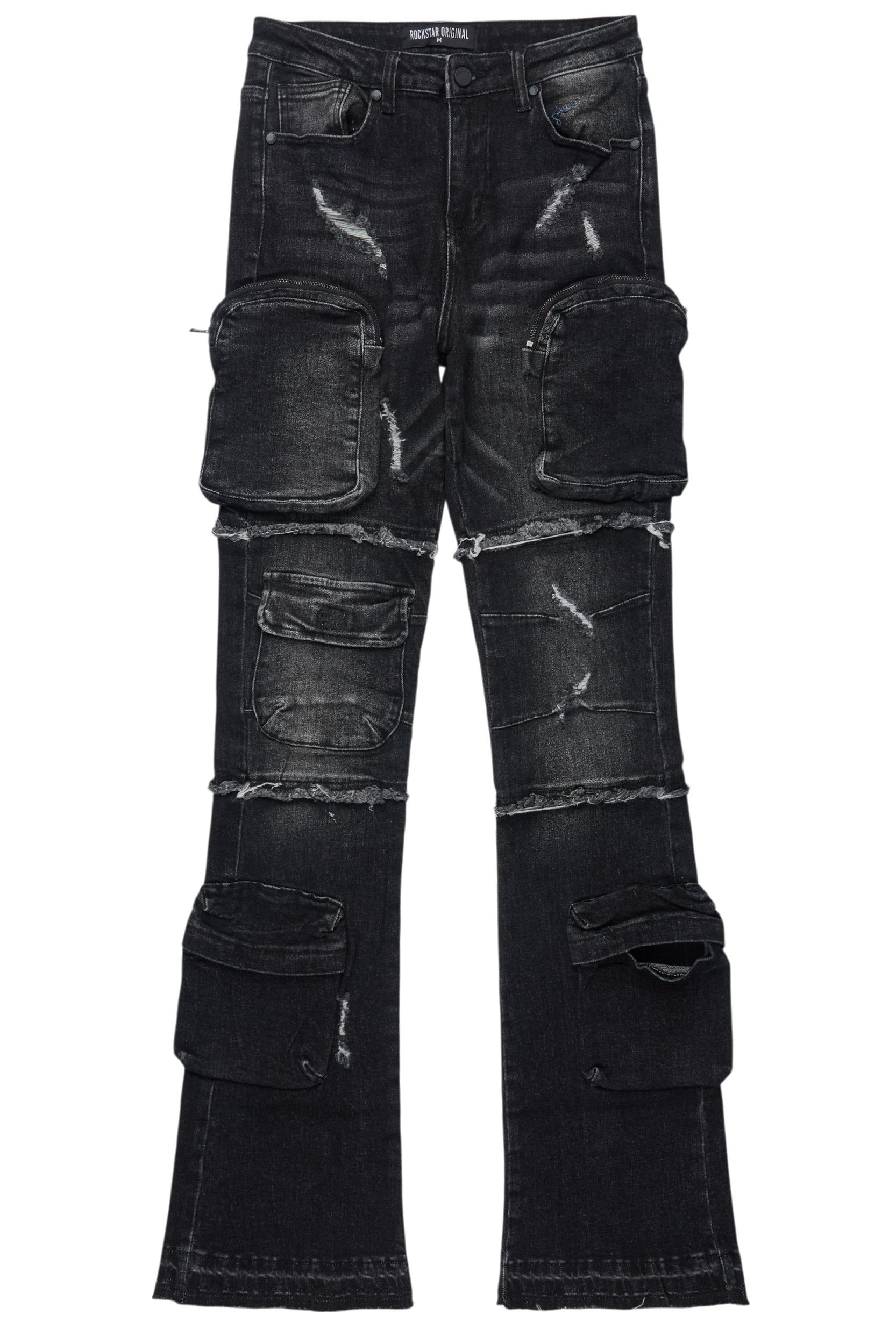 Toniesha Dark Grey Wash Stacked Flare Jean Female Product Image