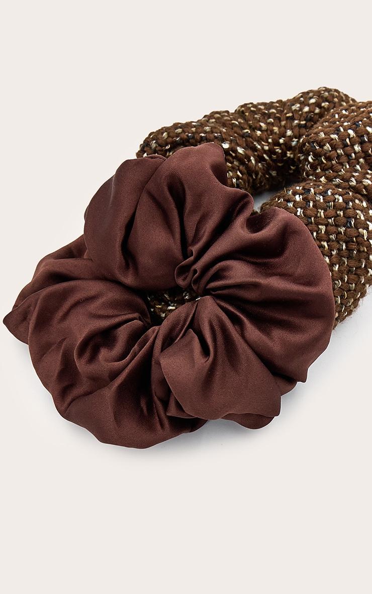 Brown Knitted & Satin Oversized Scrunchie 2 Pack Product Image