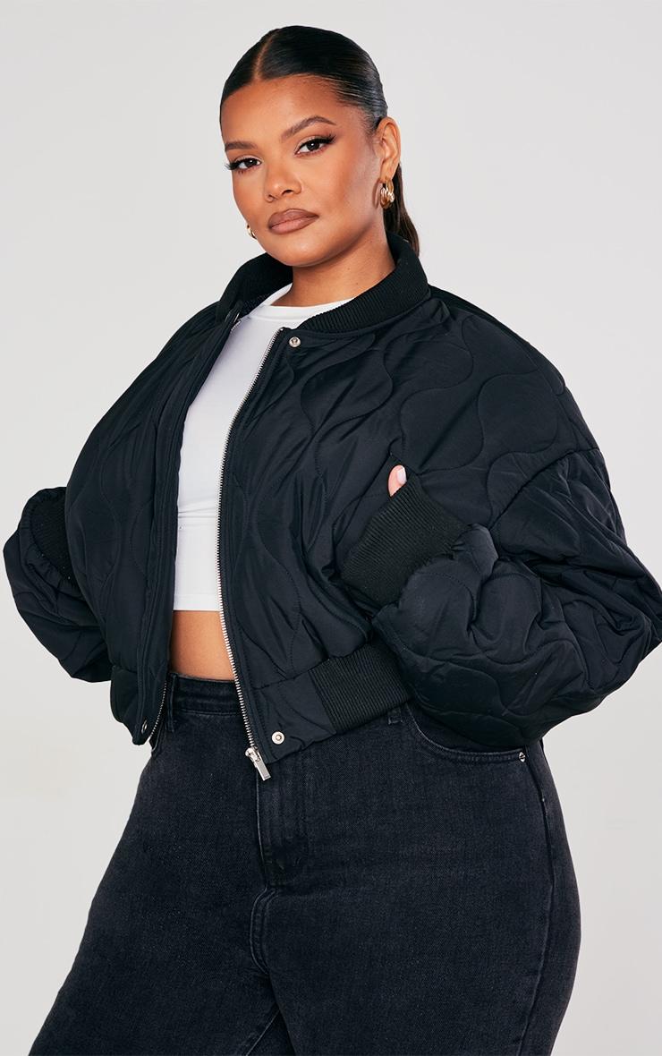 Plus Black Panel Bomber Jacket Product Image