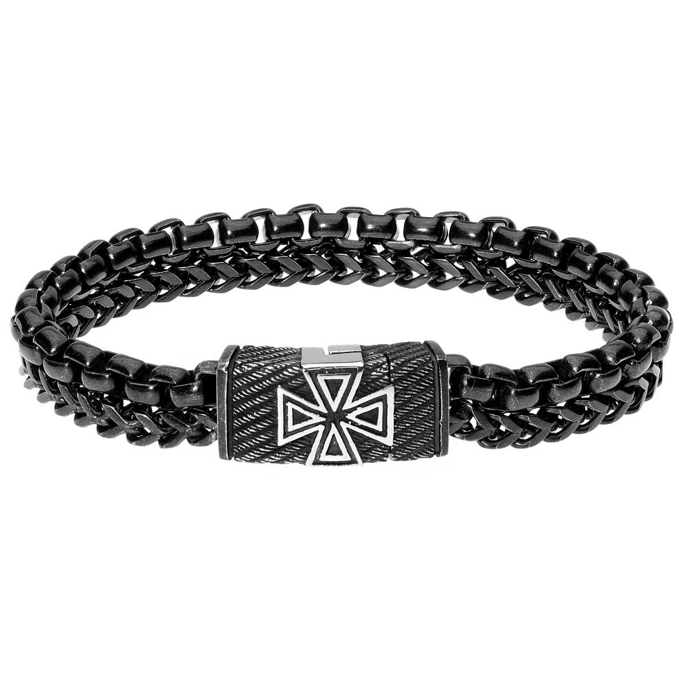 Men's LYNX Stainless Steel Textured Maltese Cross Bracelet, Size: 8.5" Product Image