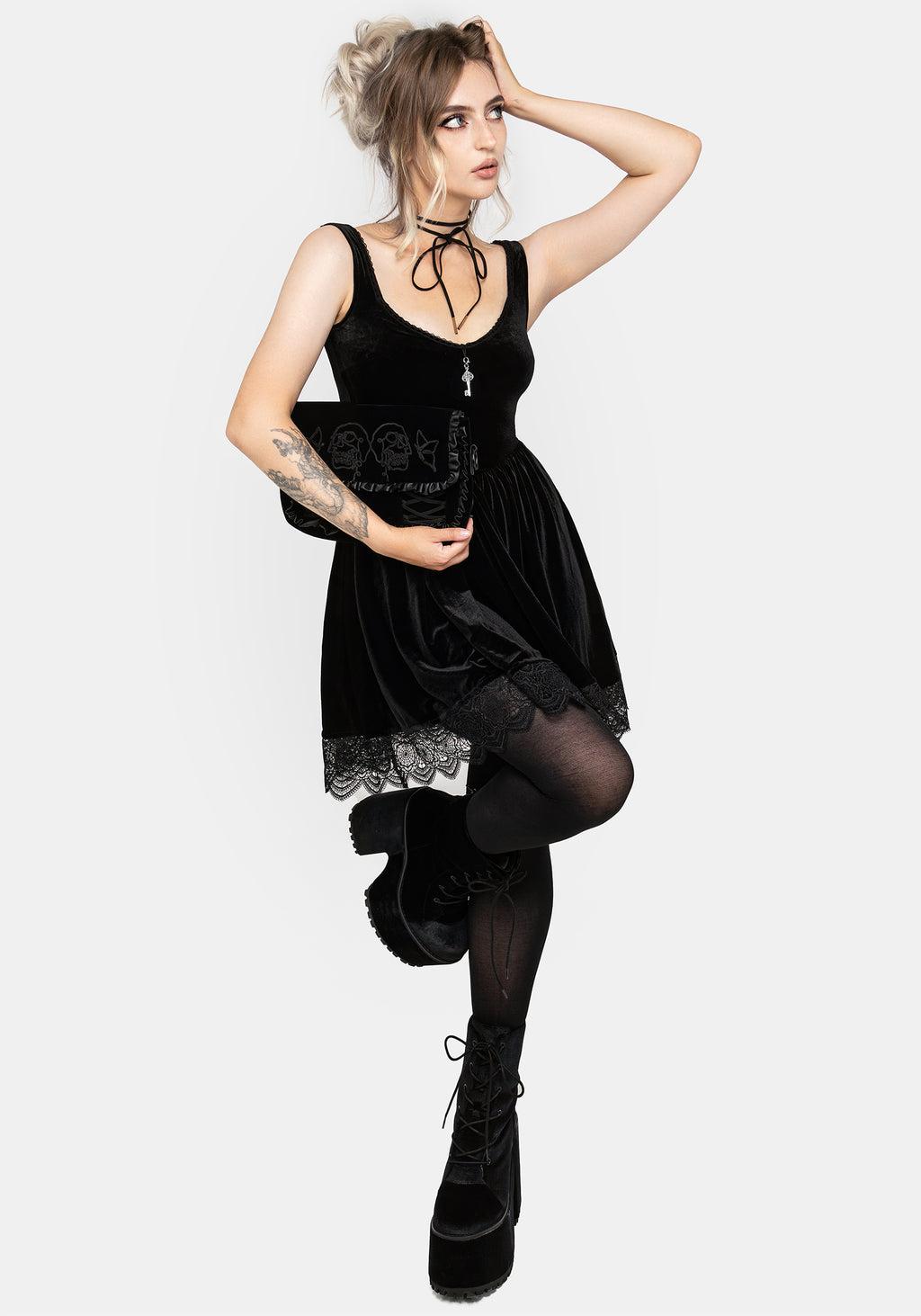 Orbweb Lace Hem Velour Mini Dress Product Image