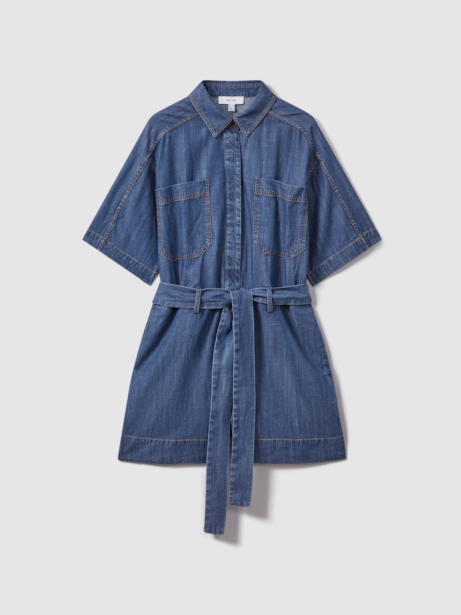 Denim Belted Playsuit in Indigo Product Image