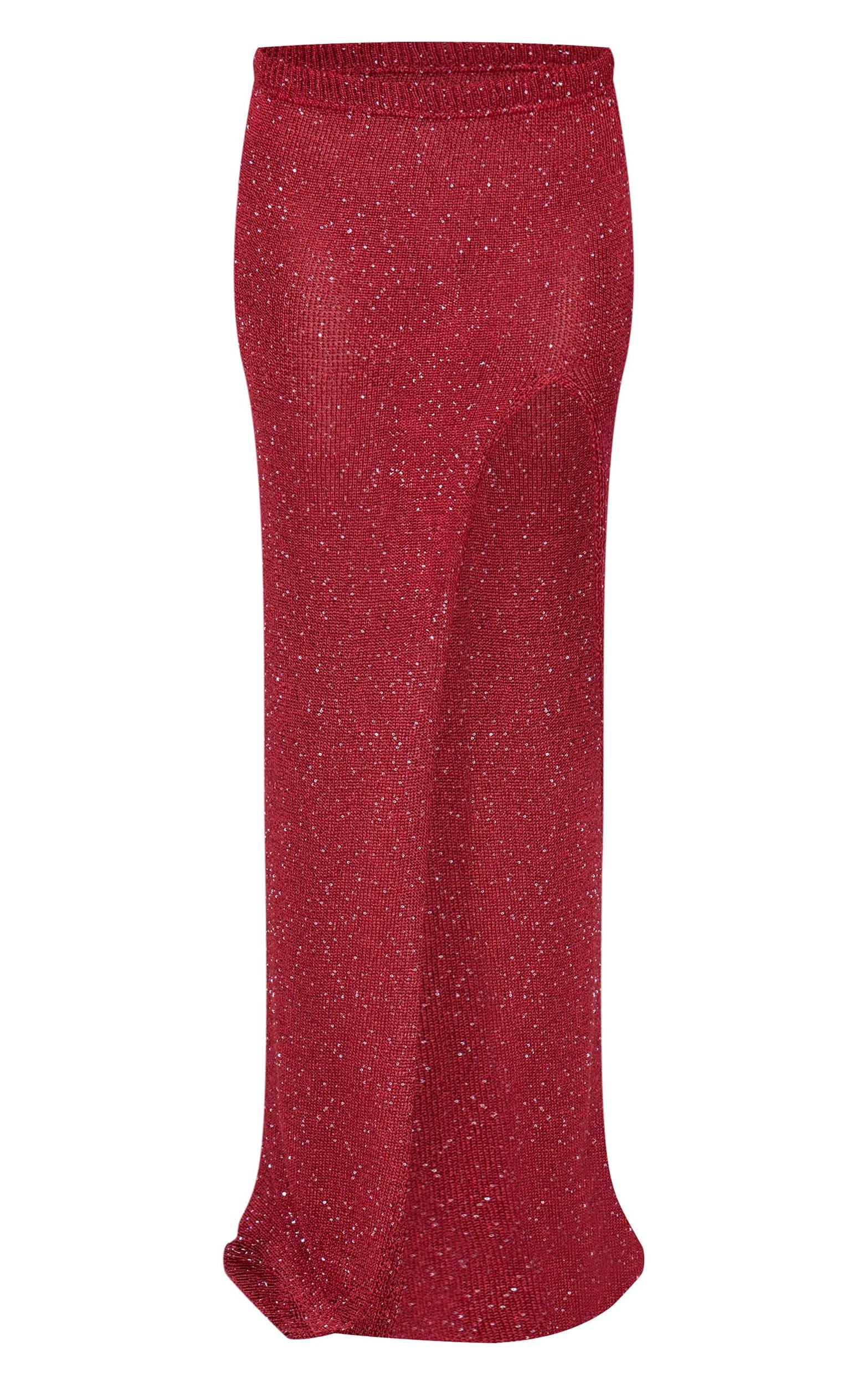 Wine Sequin Knit Side Split Maxi Skirt Product Image