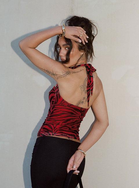 Cielo Mesh Halter Top Red Zebra Product Image