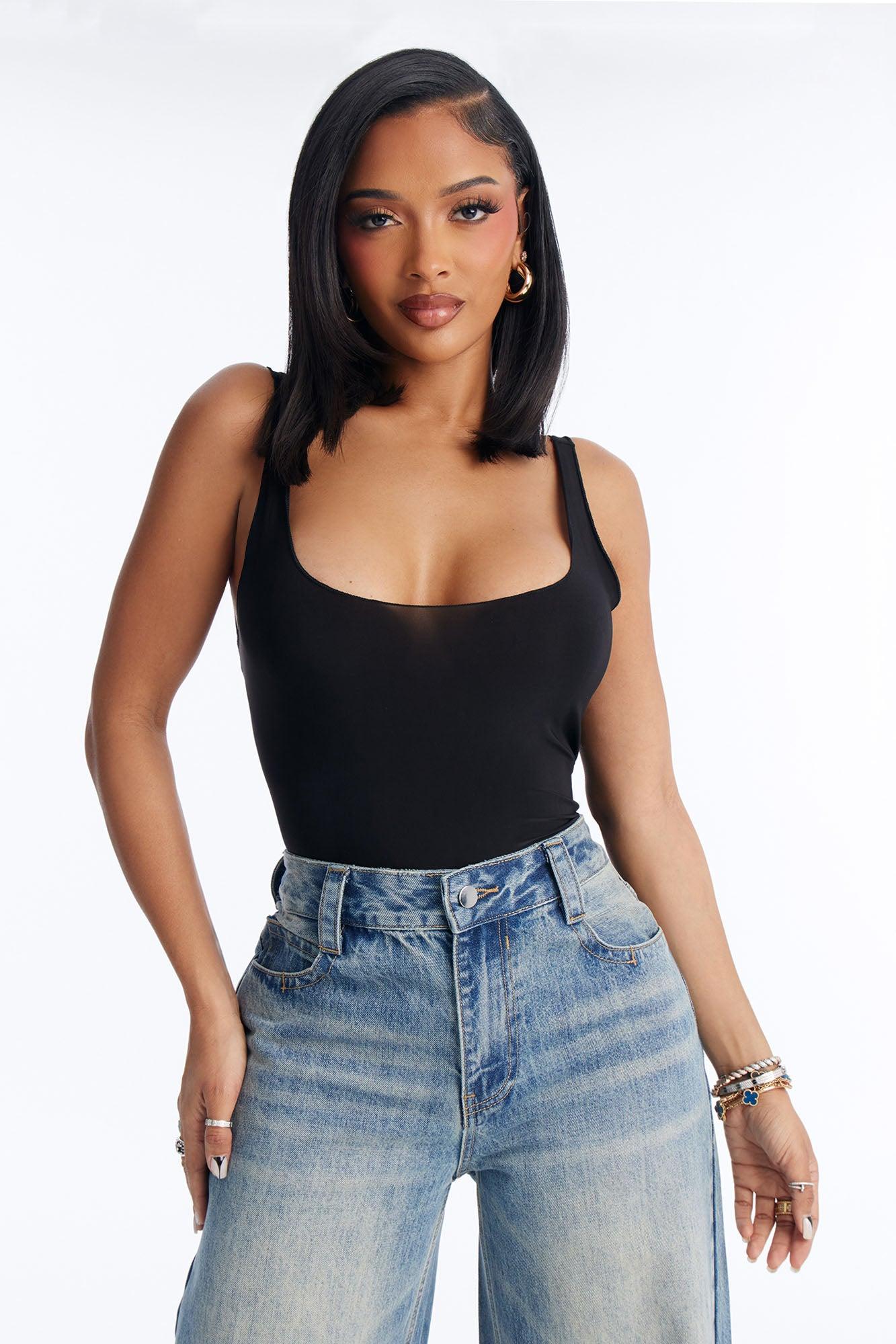 Always Cute Square Neck Tie Back Tank Top - Black Female Product Image