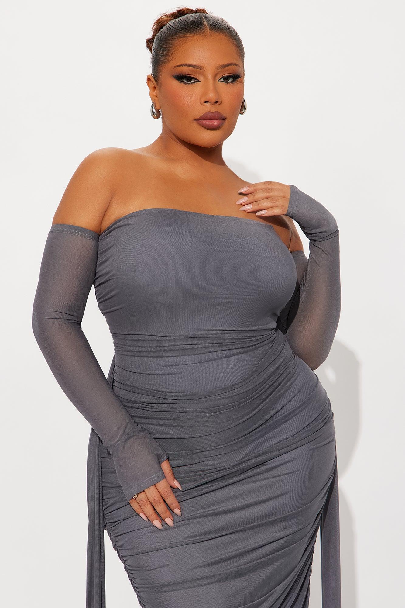 Kourtney Mesh Ruched Maxi Dress - Charcoal Female Product Image