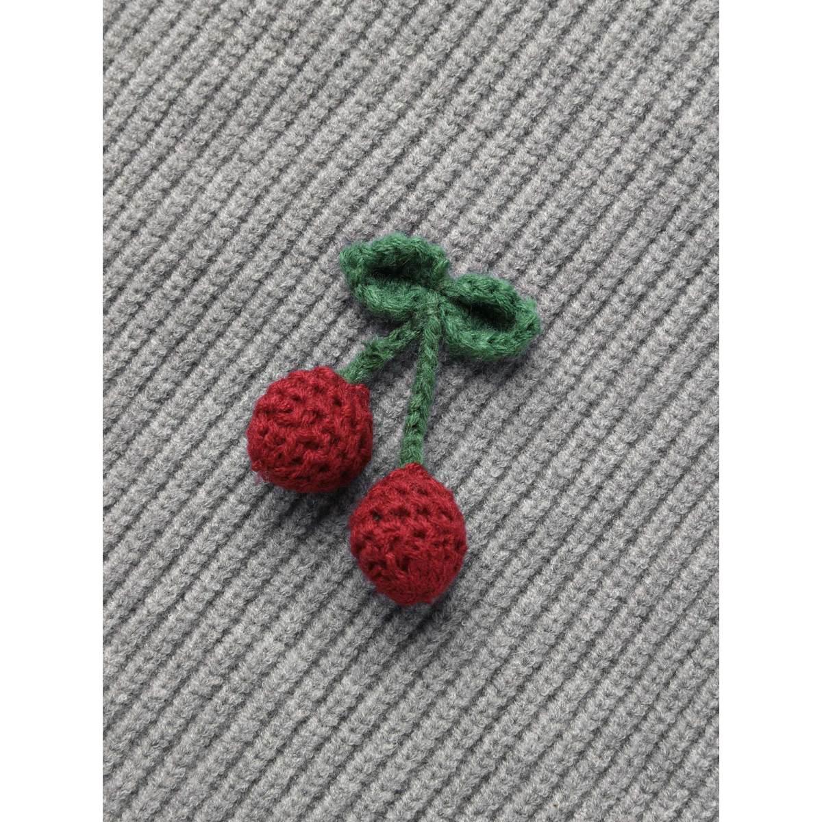 Plus Size Supersoft Essentials Stereo Cherry Design Pullover Mediumgray Women Casual Loose Long Sleeve Round Neck Everyday Pullovers BloomChic 28/5X Product Image