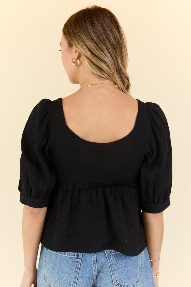 No Rush Black Babydoll Button Woven Top FINAL SALE Product Image