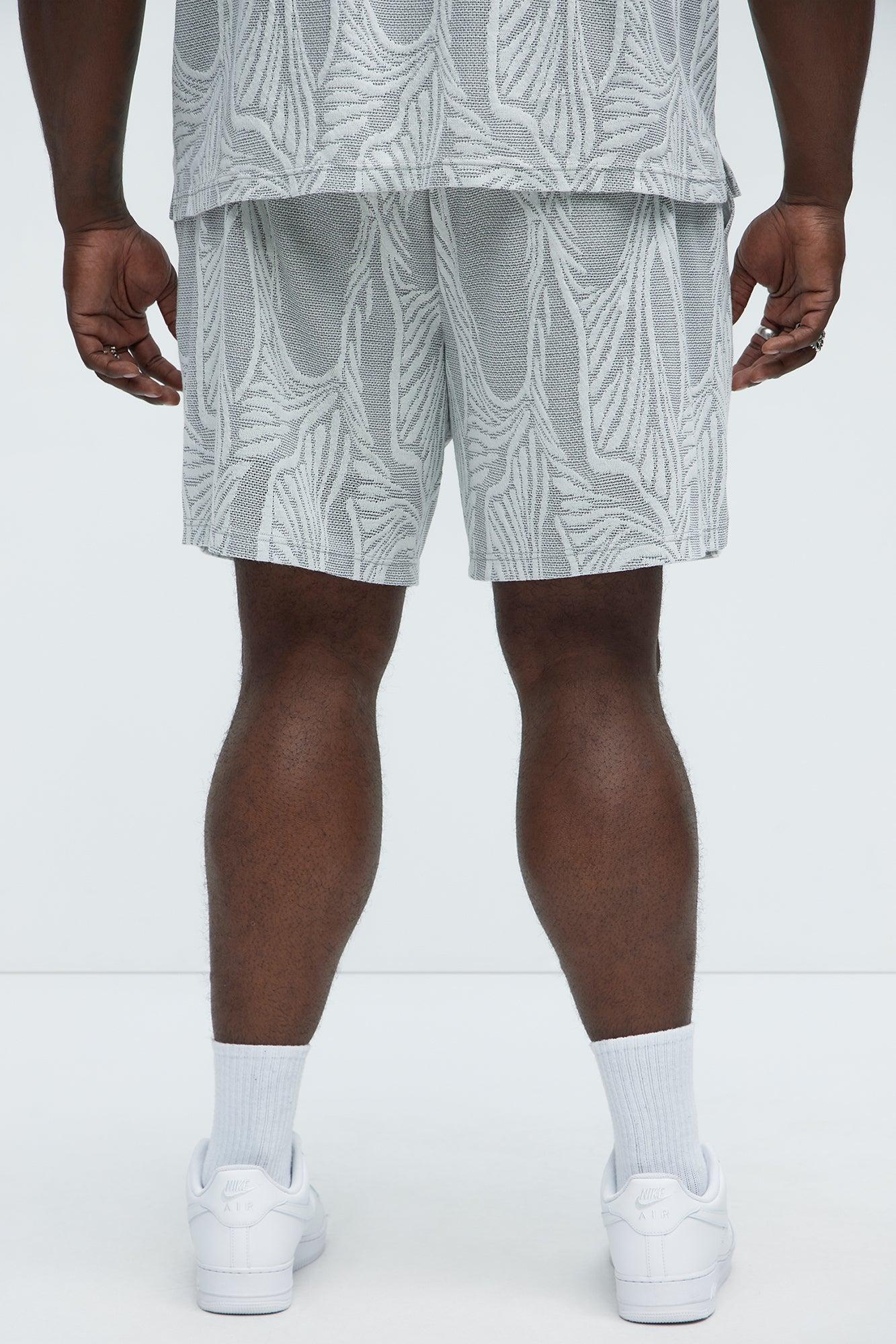 Leaf Patterned Knit Shorts - Grey/combo Product Image