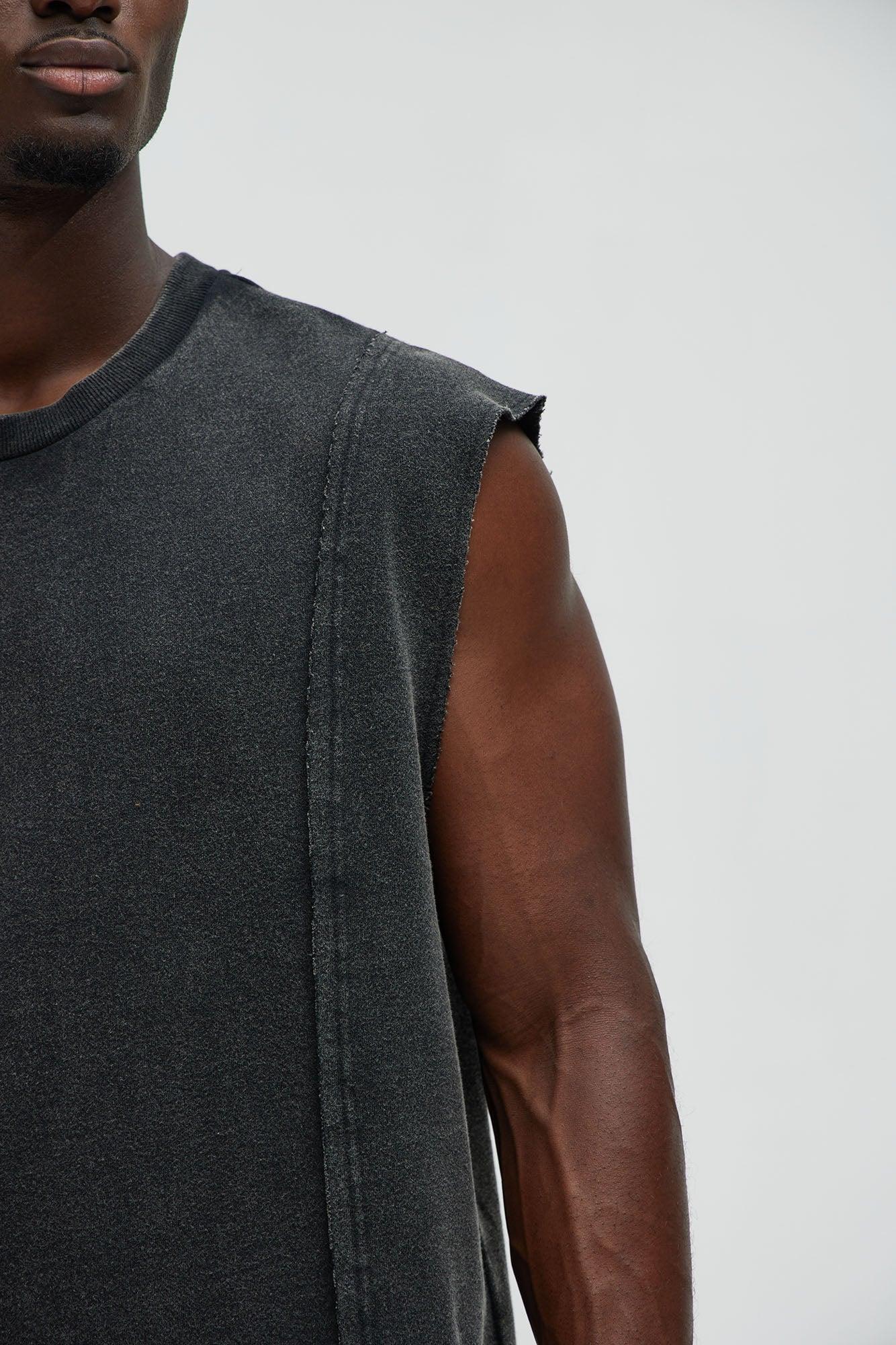 Greaser Paneled Fleece Muscle Tee - Black Wash Product Image