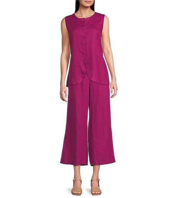 Eileen Fisher Petite Organic Linen Elastic Waist Wide Leg Pants Product Image