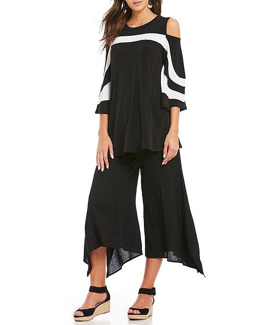 IC Collection Crew Neck Cold Shoulder 3/4 Sleeve Trim Top Product Image