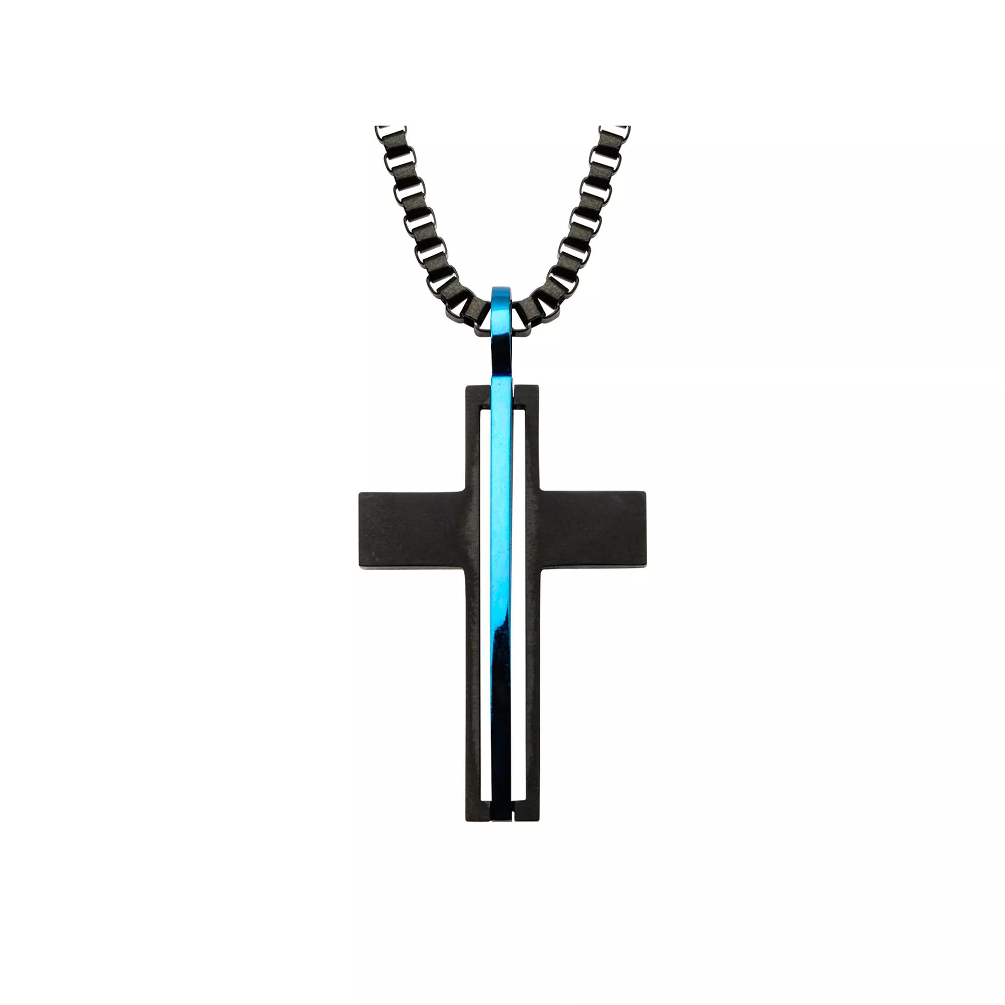 DANTE Men's Stainless Steel Black & Blue Cross Pendant Necklace,  Product Image
