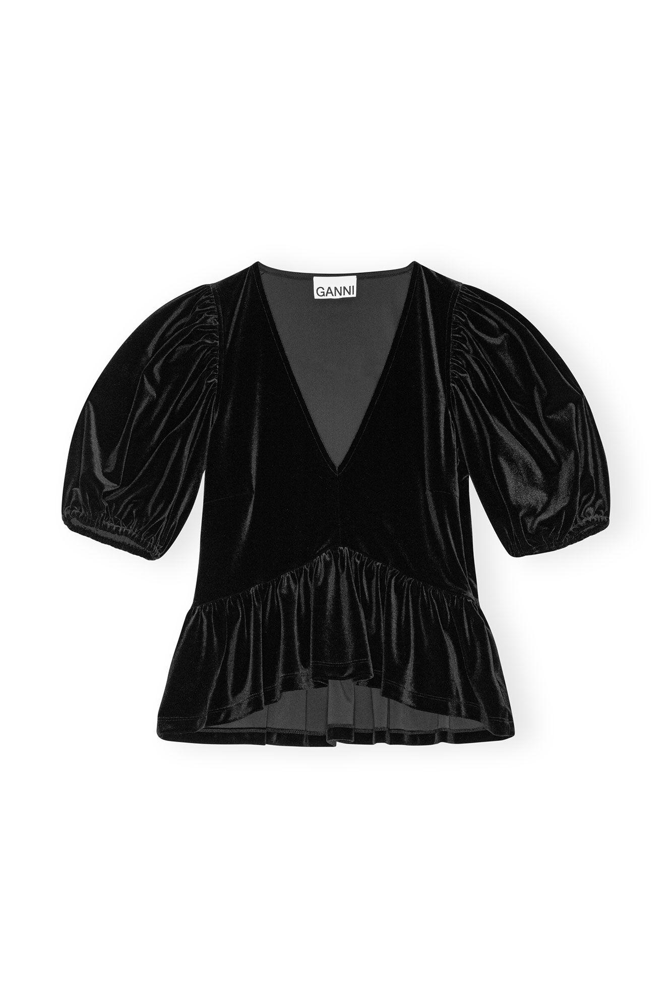 Black Velvet Jersey V-neck Blouse Product Image