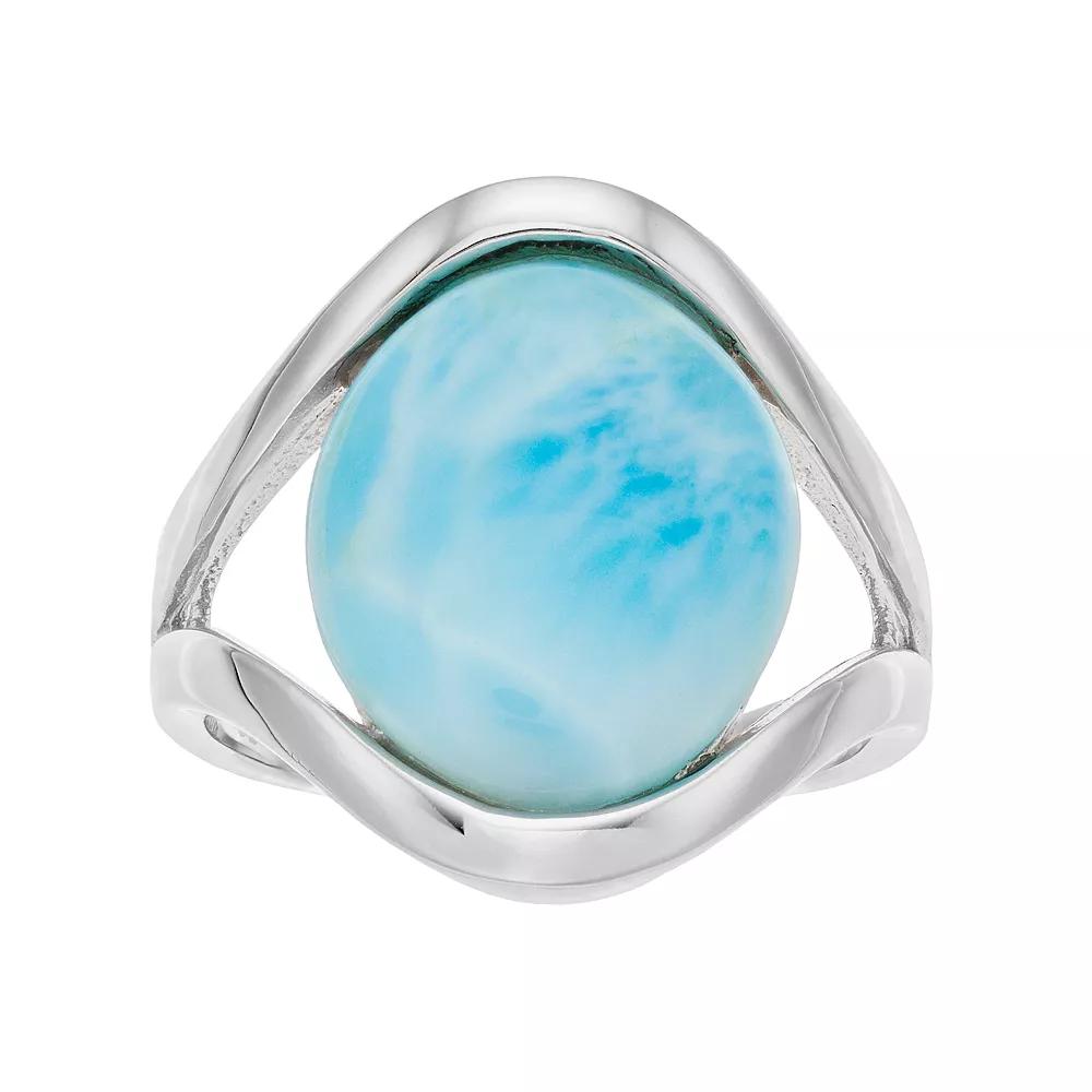 Sterling Silver Larimar Cabochon Split Shank Ring, Women's, Size: 6 Product Image