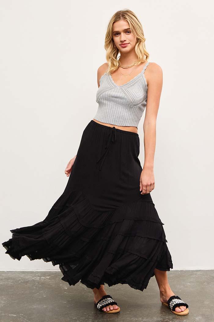 Tie Front Wave Tiered Skirt Product Image
