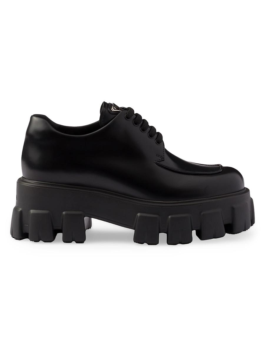 Prada Womens Monolith Brushed Leather Lace-Up Shoes Product Image
