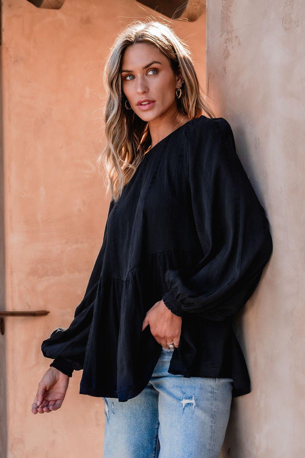Flowy Black Ruffled Tunic - DOORBUSTER Female Product Image