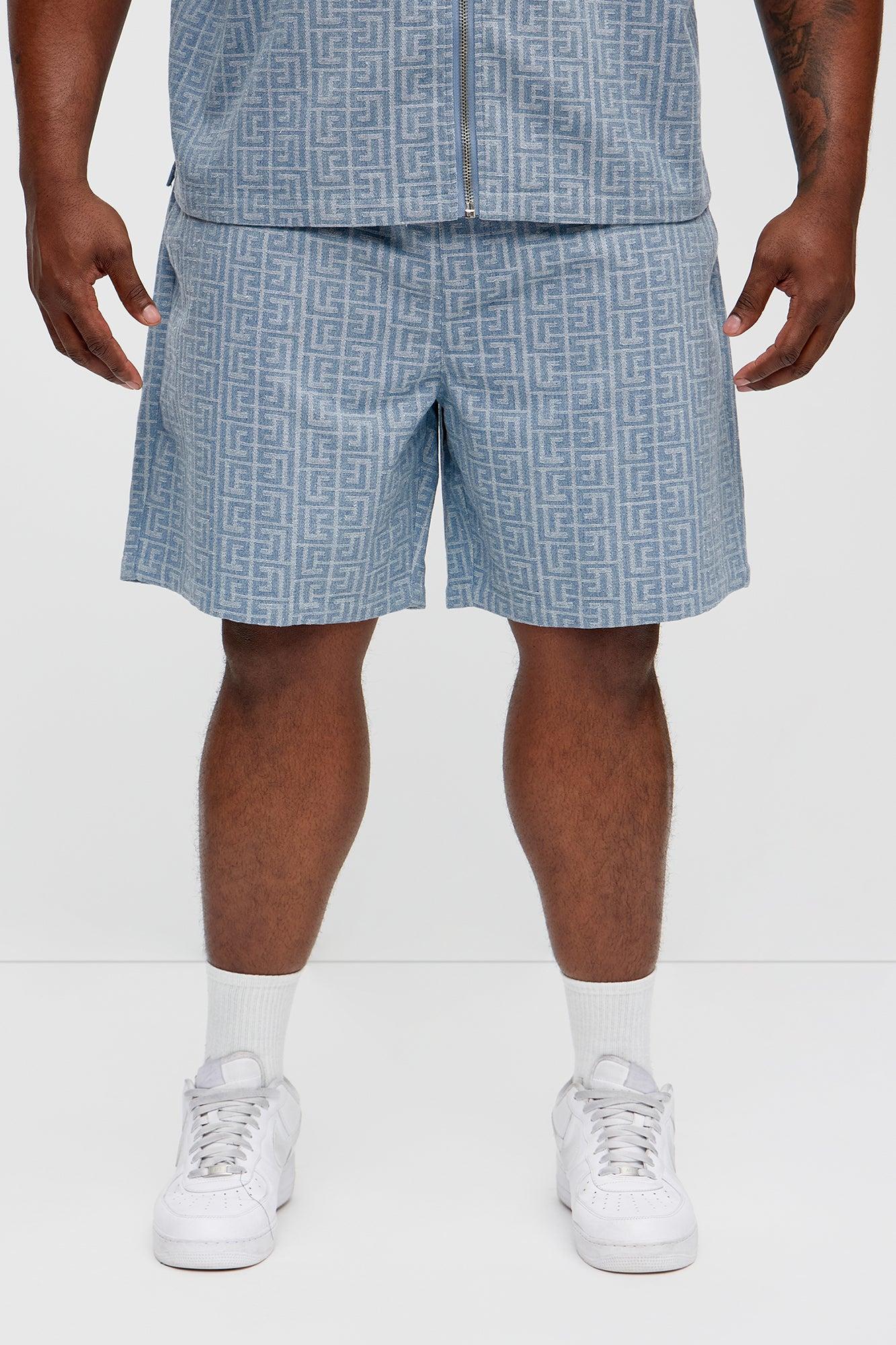 Fallon Jacquard Relaxed Shorts - Blue Product Image